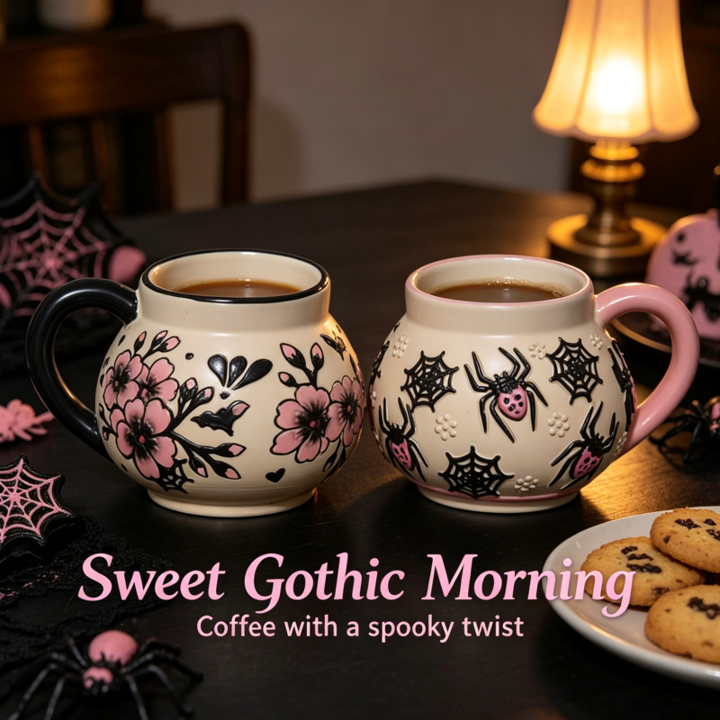 Coffee Tea Bar At Home - 스푸키 타라베라 세라믹 머그컵 할로윈 거미,