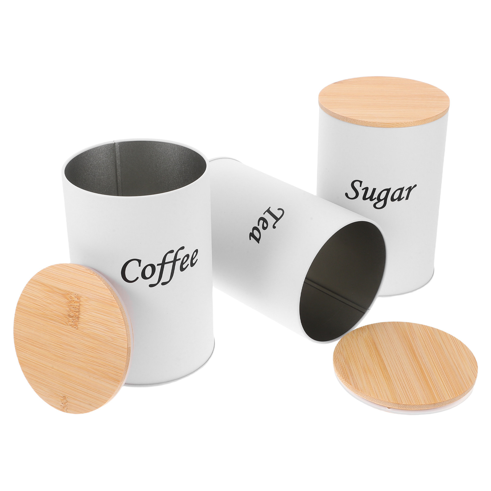 Coffee Tea Bean - 3개 세트 밀폐형 원형 용기 아연