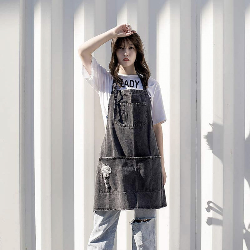 Coffee Tea For Garden - 일본 워시 코튼 데님 앞치마, 확대