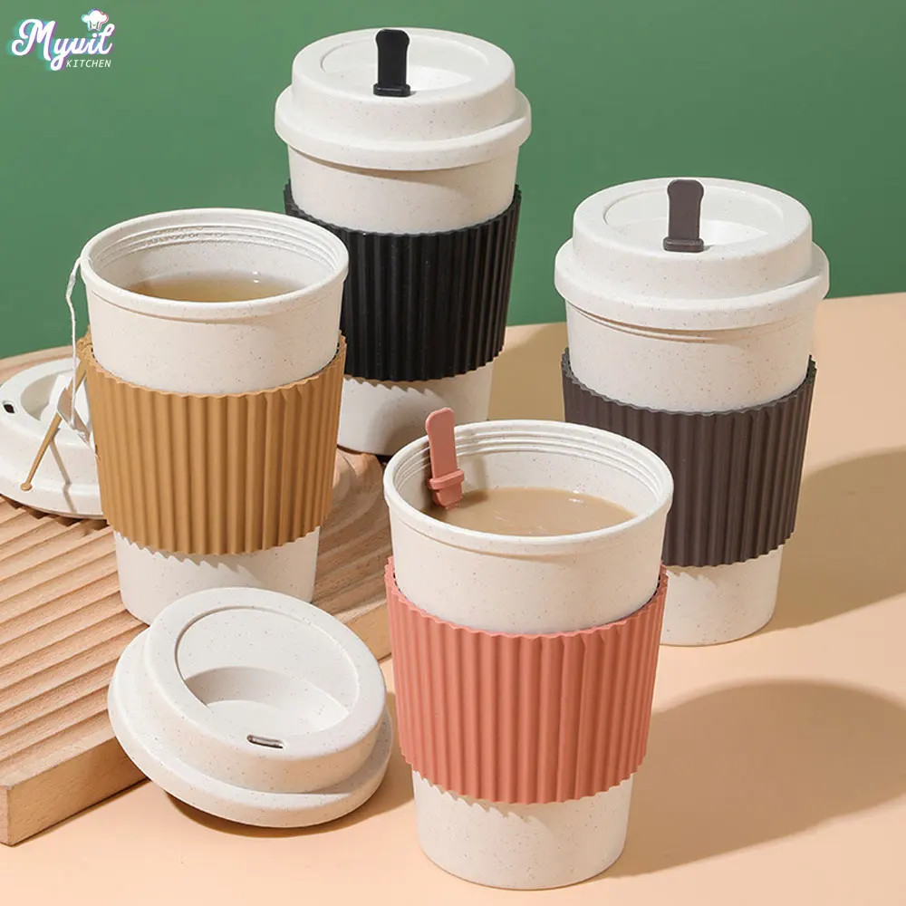 Coffee Tea Exchange - 뚜껑이있는 450ML 커피 컵 밀짚 재사용