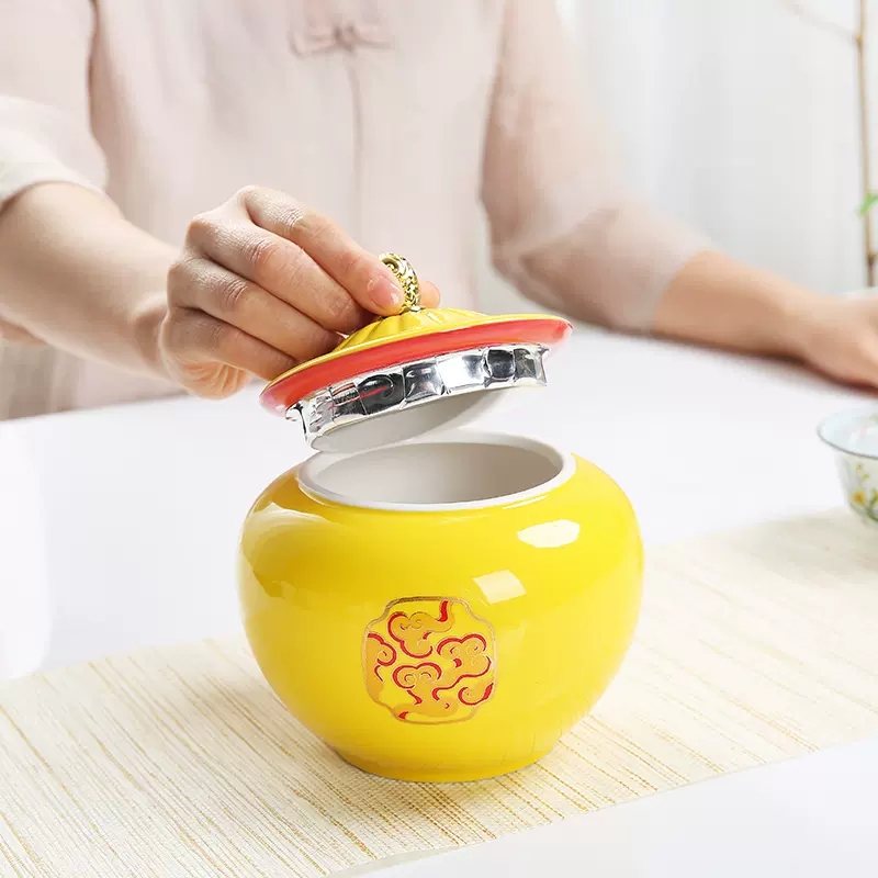 중국 스타일 노란색 세라믹 냄비, 차 용기, 밀폐 보관 - Coffee Tea Room 리뷰 및 가격