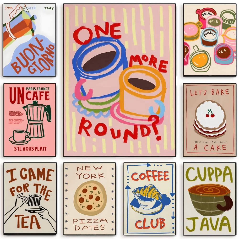 커피숍 애프터눈 티 크루아상 화려한 포스터 셀프 접착  - Wallpaper Coffee And Tea 리뷰 및 가격