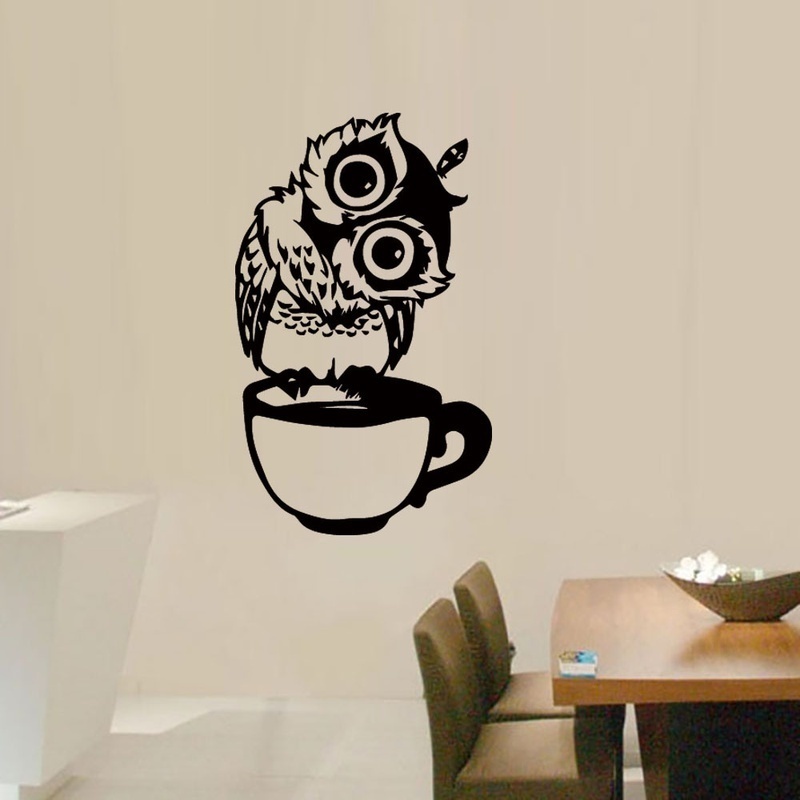 재미있는 만화 올빼미 차 컵 커피 주방 스티커 홈 데코 - Wallpaper Coffee And Tea 리뷰 및 가격