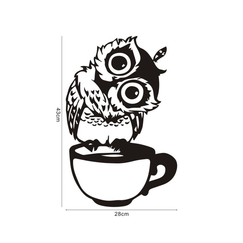 재미있는 만화 올빼미 차 컵 커피 주방 스티커 홈 데코 - Wallpaper Coffee And Tea 리뷰 및 가격