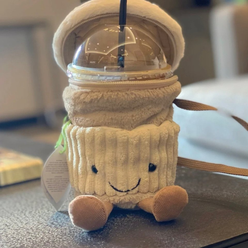 만화 귀여운 플러시 크로스바디 백 밀크티 컵 세트 여성 - Coffee Tea Holders 리뷰 및 가격